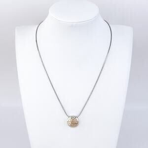 Vintage Sterling Silver 925 Gold-Tone Hammered Disc Pendant Necklace 16.5"